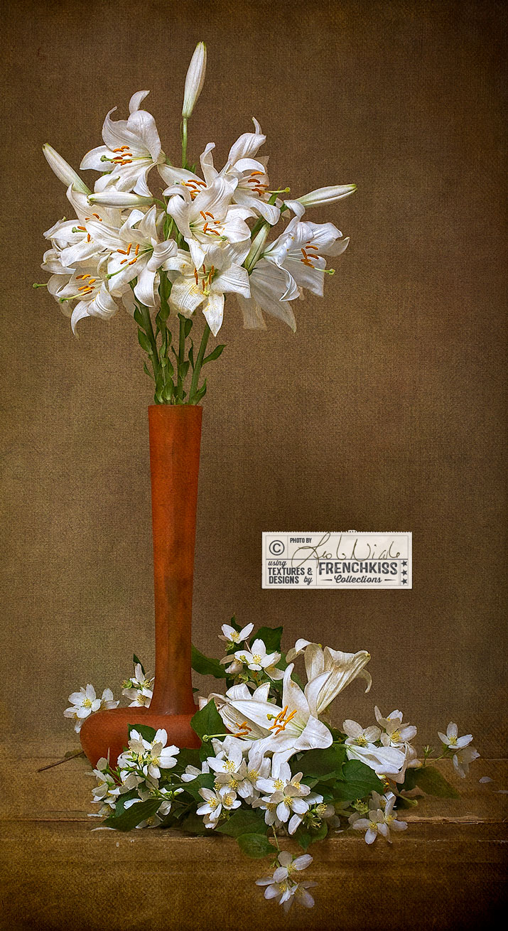 Textured Still Life Lilies Mock Orange